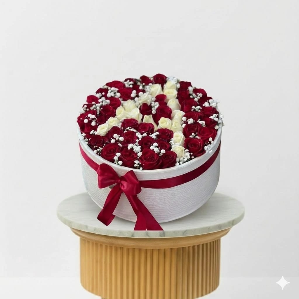 55 Red and White Roses Luxury Box
