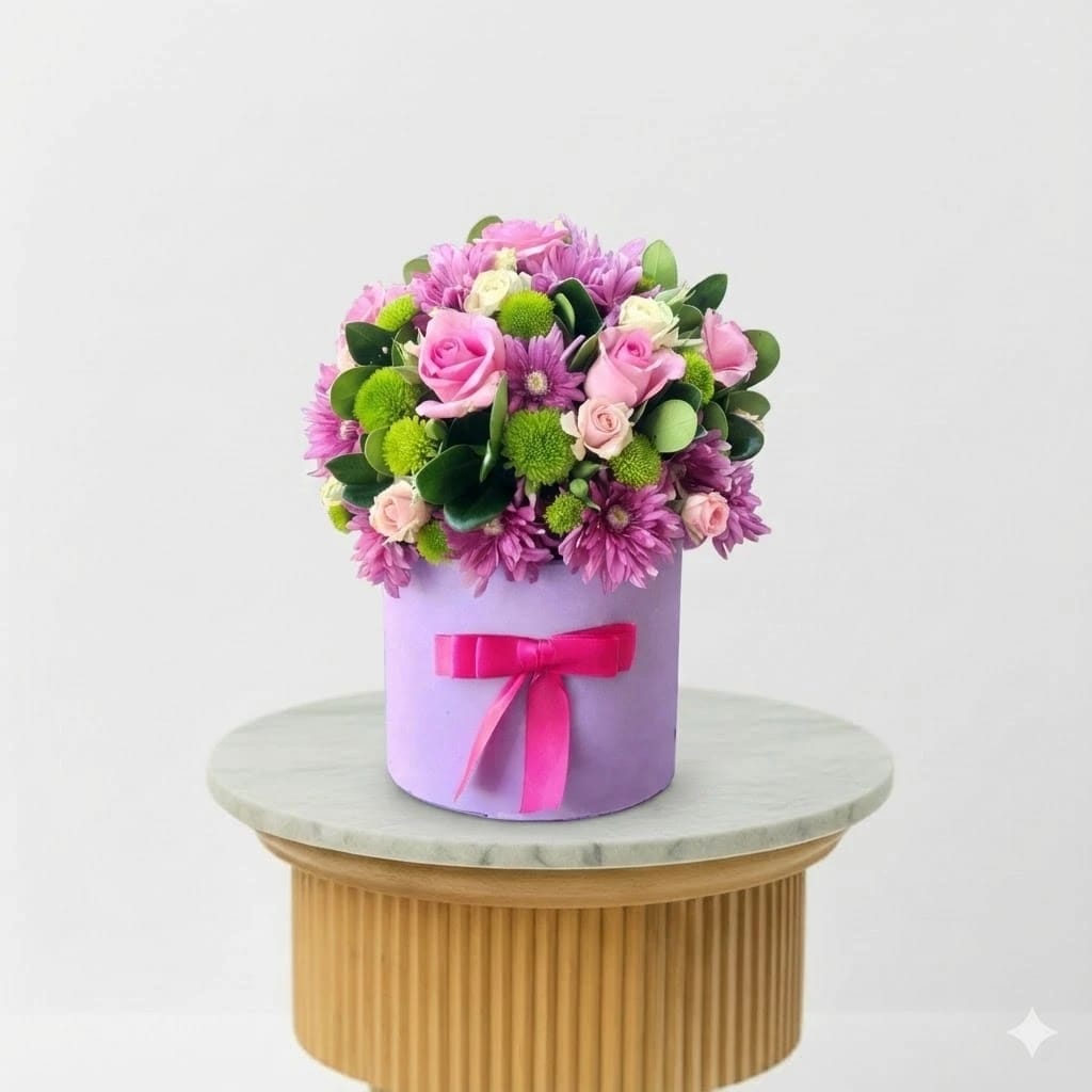 Pink Roses & Green Chrysanthemums Box