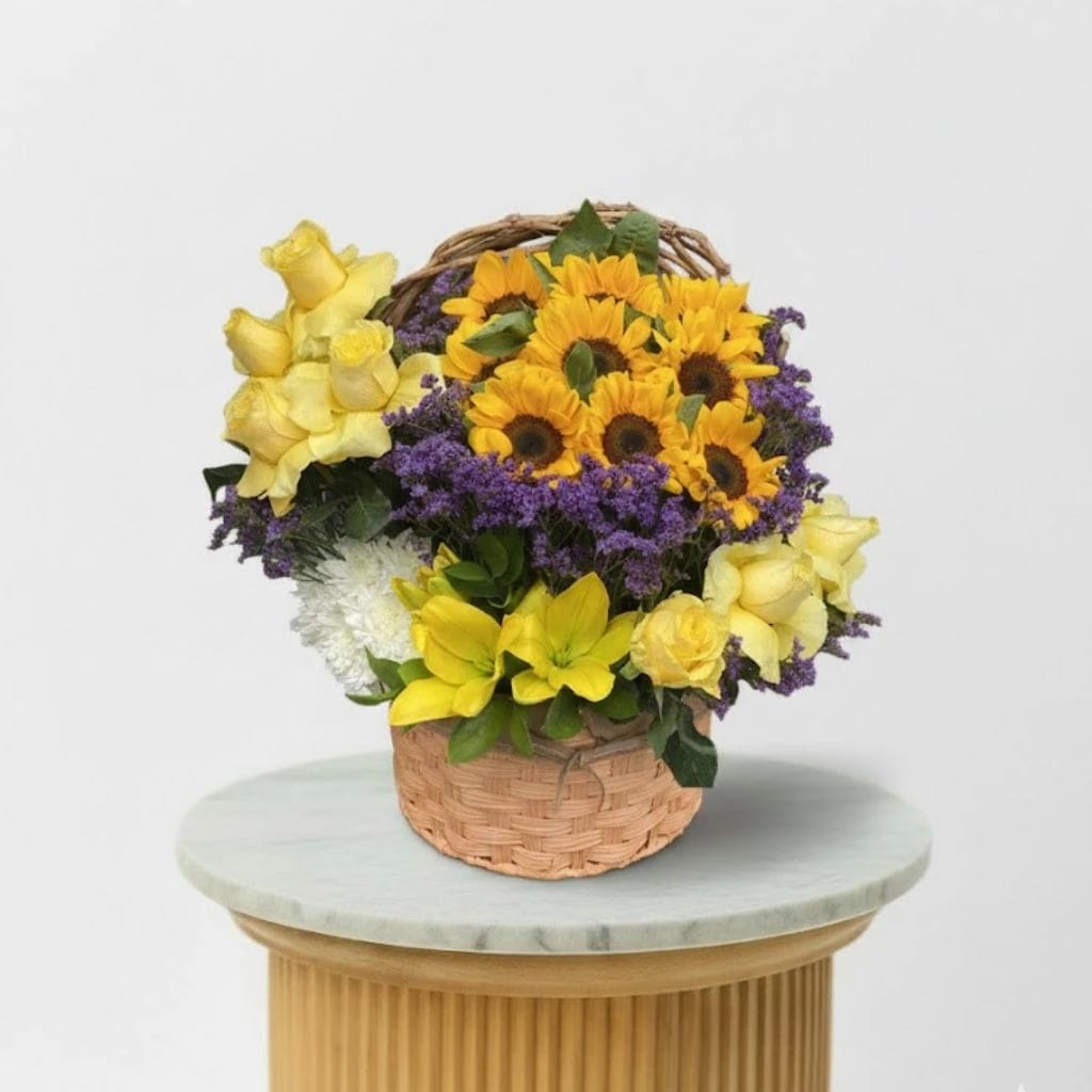 Golden Rays – Sunflower & Yellow Rose Basket