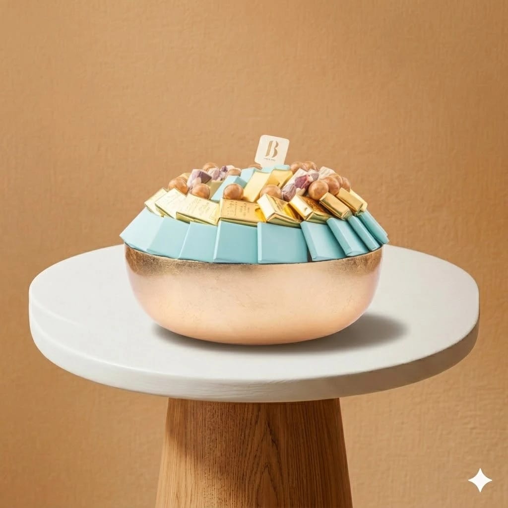 Large Gold Glass Bowl with Premium Chocolate Arrangement