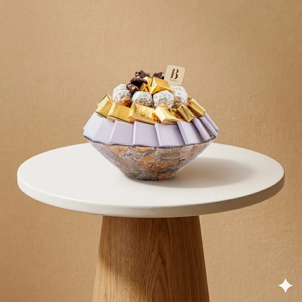 Gold Glass Bowl with Premium Chocolate Arrangement