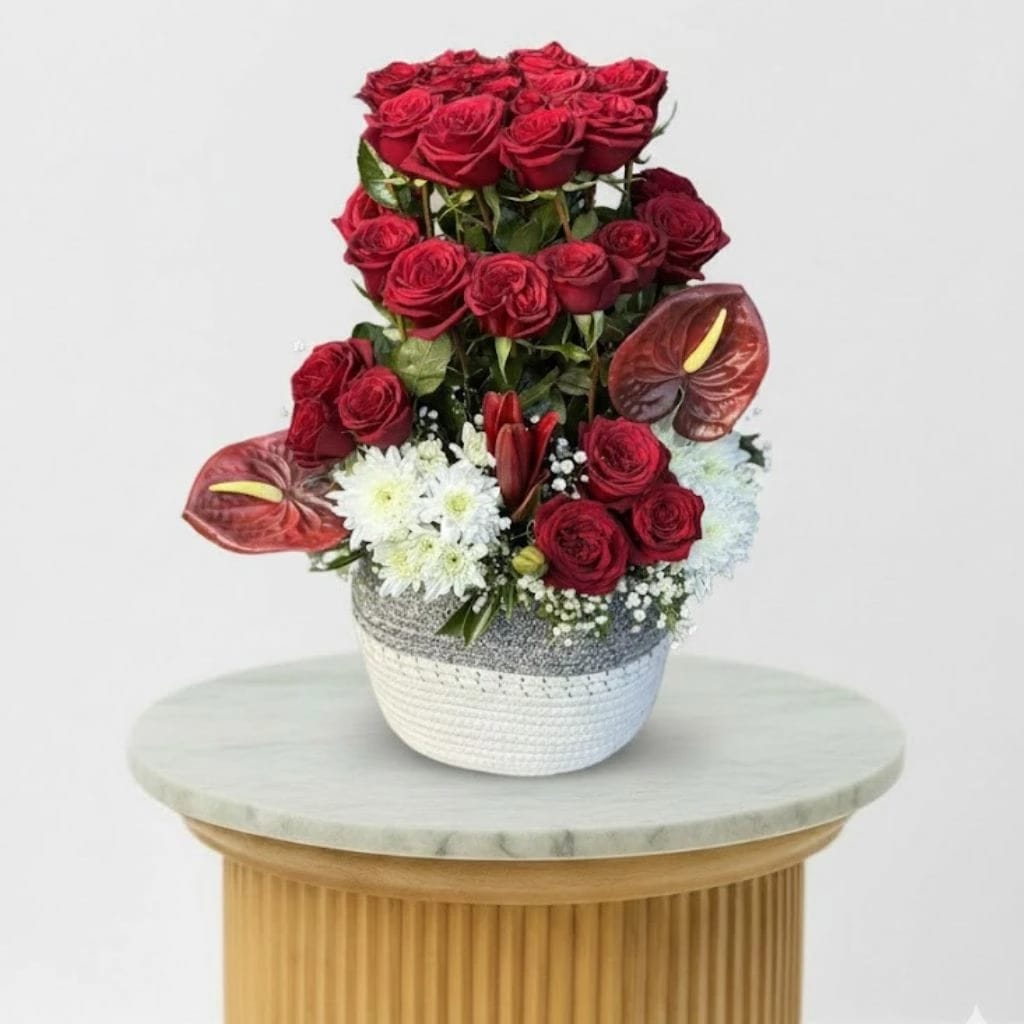 Luxury Red Anthurium & Rose Basket