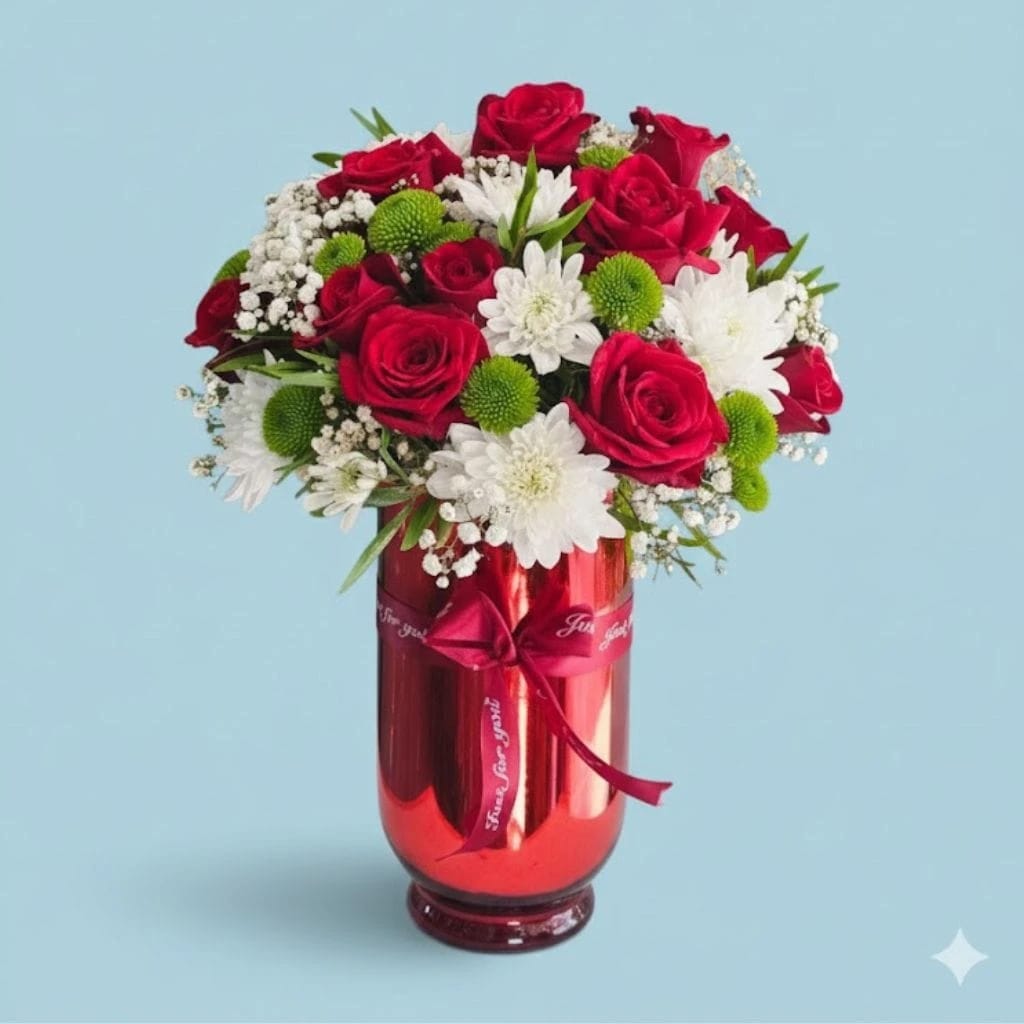 Elegant Red and White Floral Vase