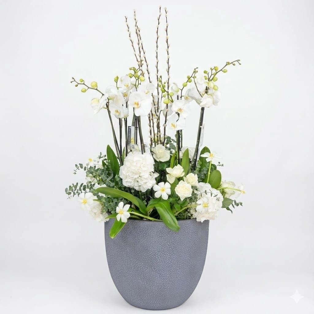 Elegant White Orchid & Rose Arrangement
