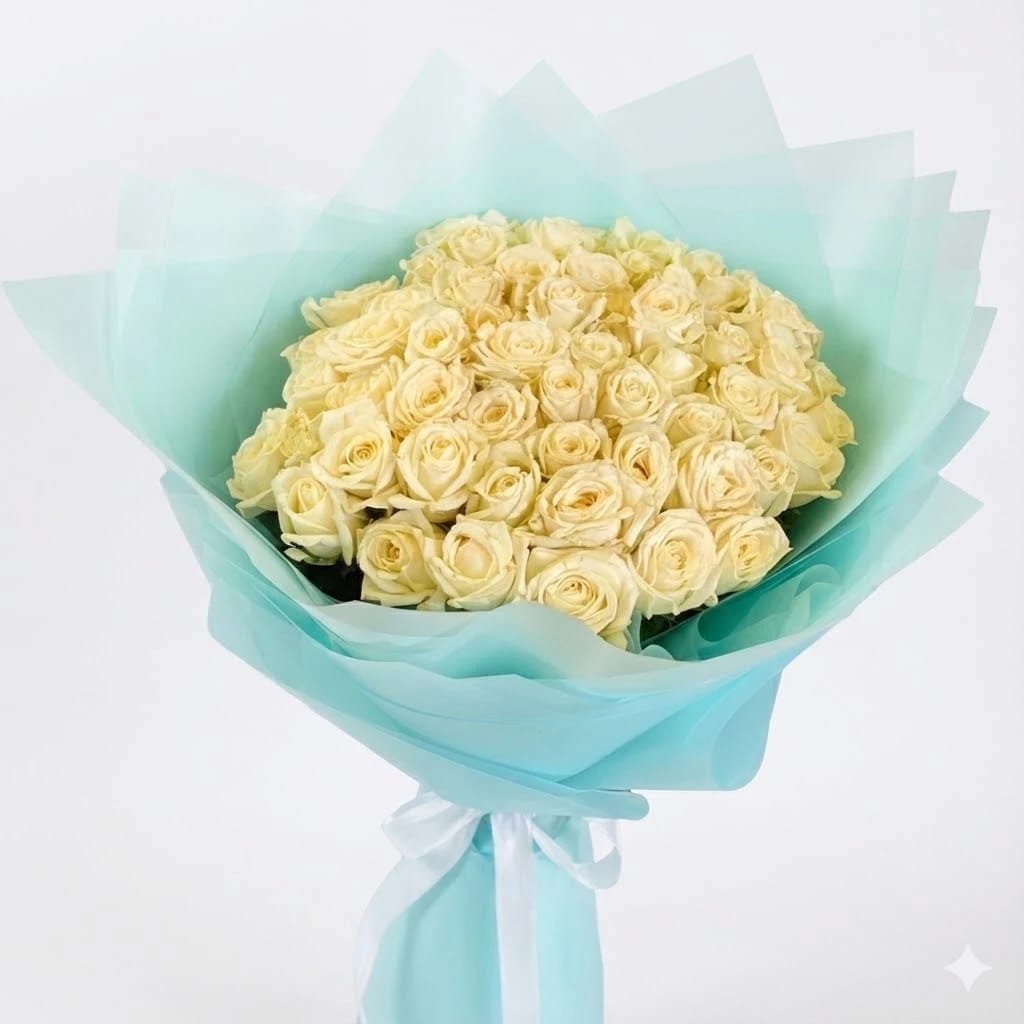 50 White Roses Hand Bouquet