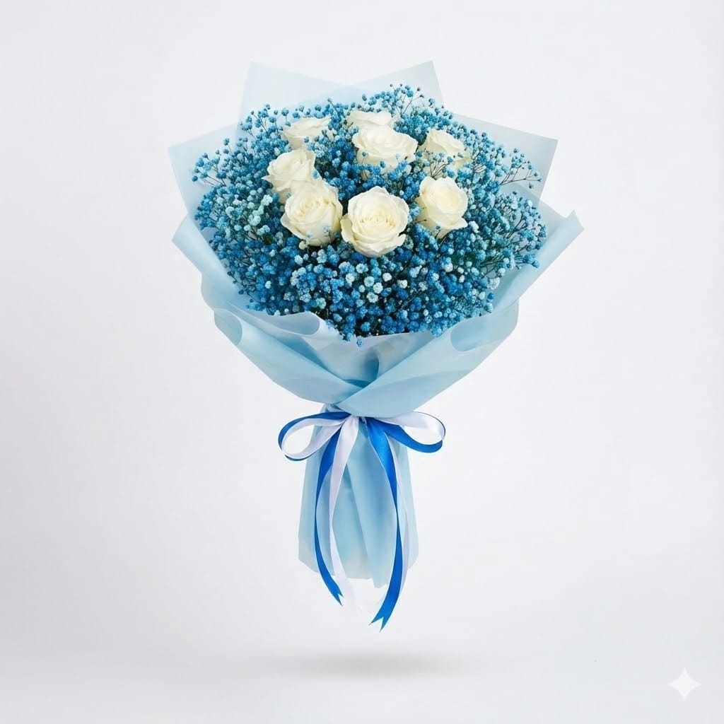 White Roses Bouquet with Gypsophila