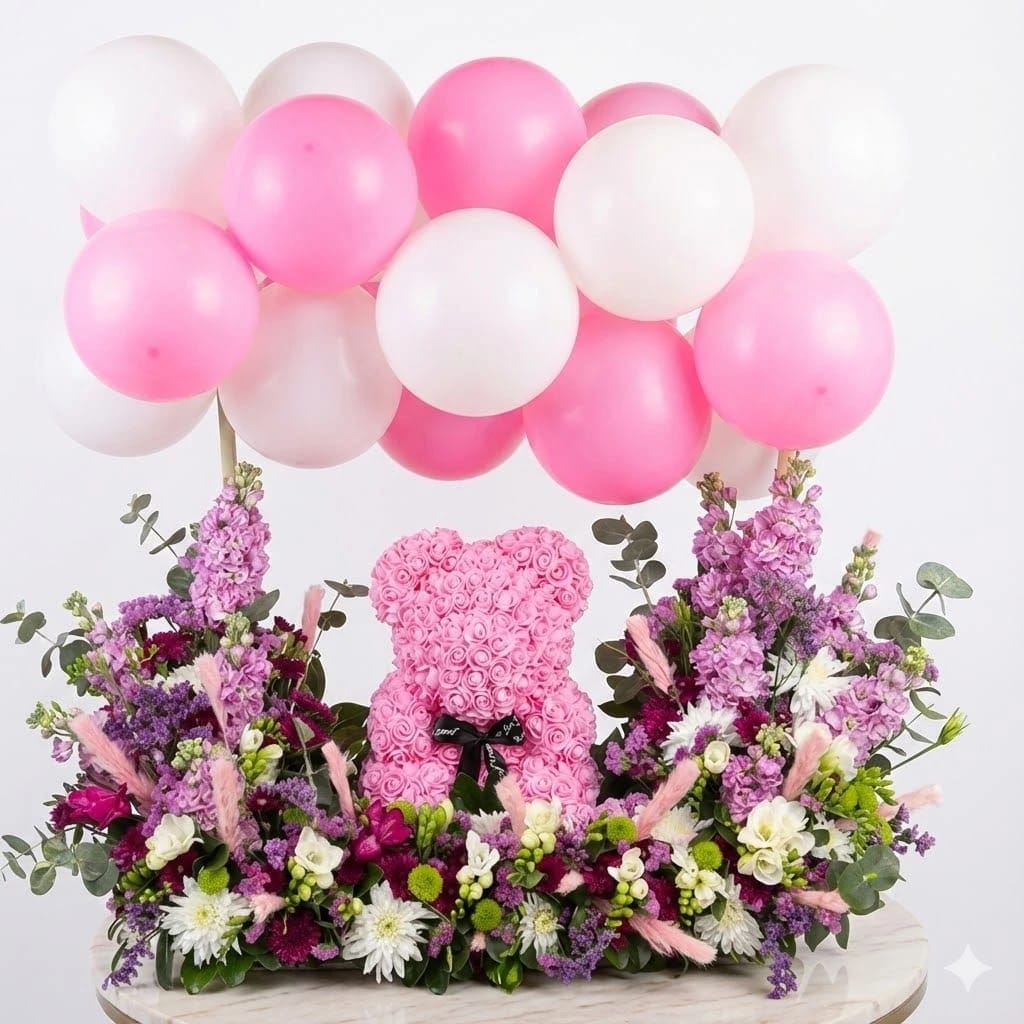 Delicate Mixed Flowers with Stand for Baby Girls’ Celebrations