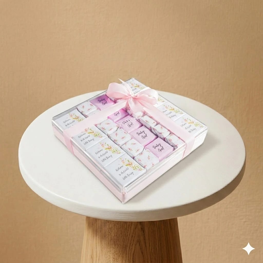 Plexi Tray with Customized Baby Girl Chocolate Arrangement