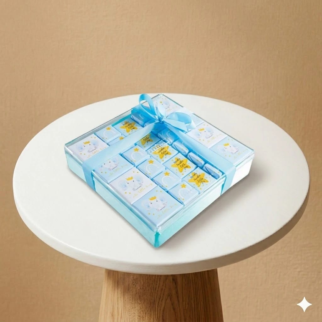 Plexi Tray with Customized Baby Boy Chocolate Arrangement