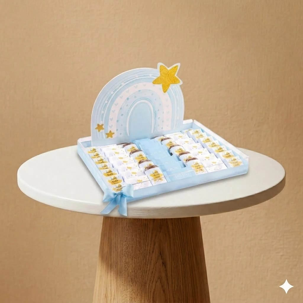 Baby Boy Plexi Tray with Customized Chocolate Arrangement