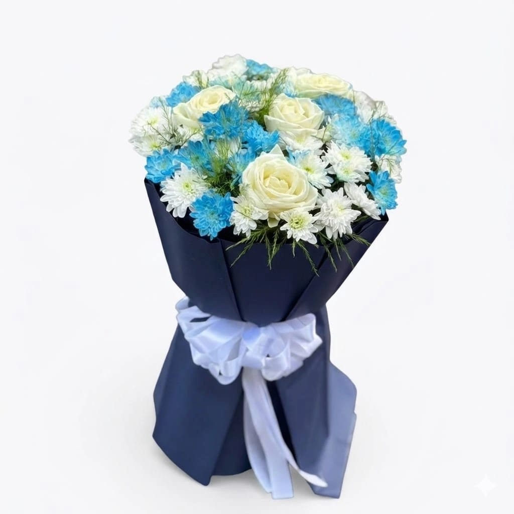 Elegant Blue & White Rose Bouquet