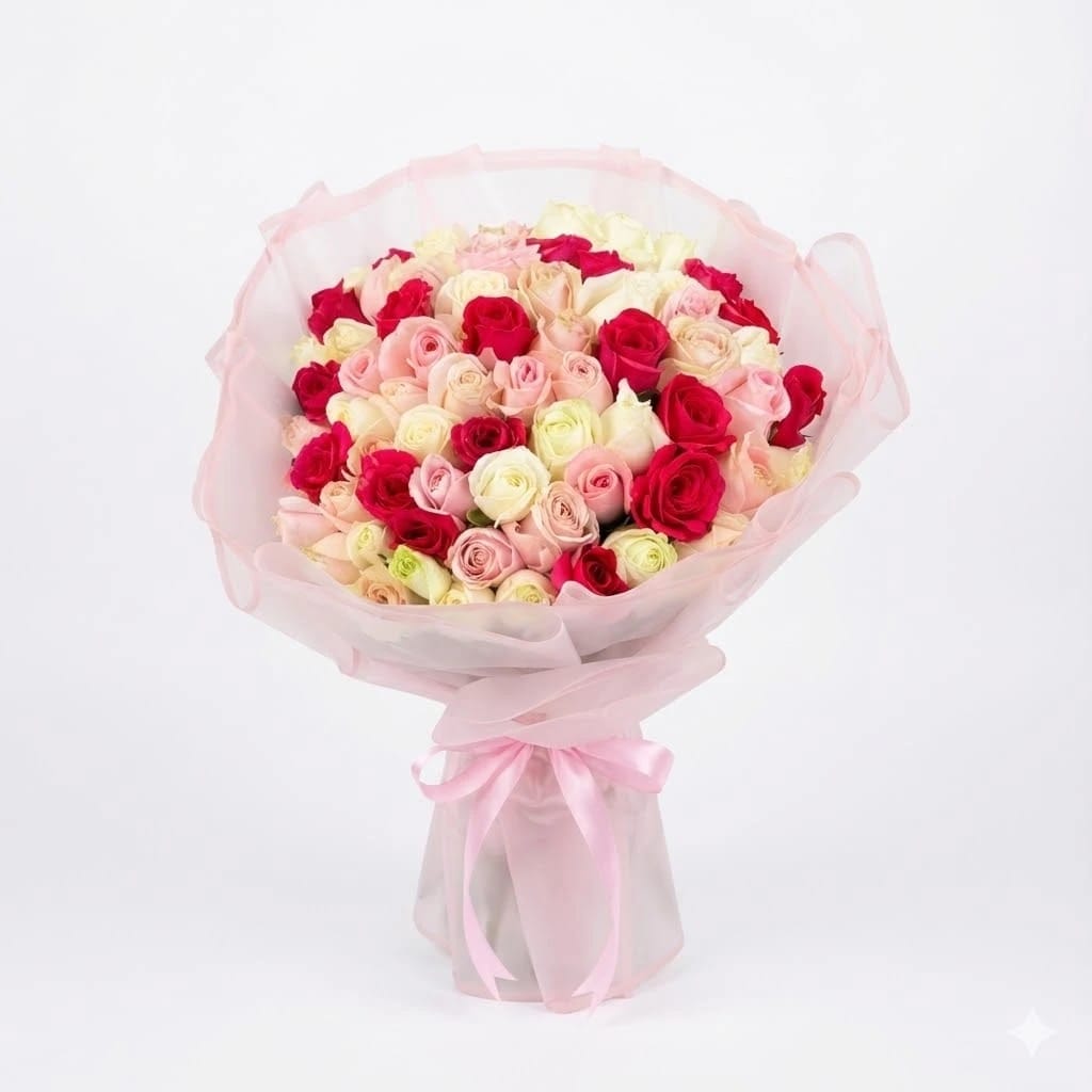Mixed Roses Bouquet – Red, Pink & White