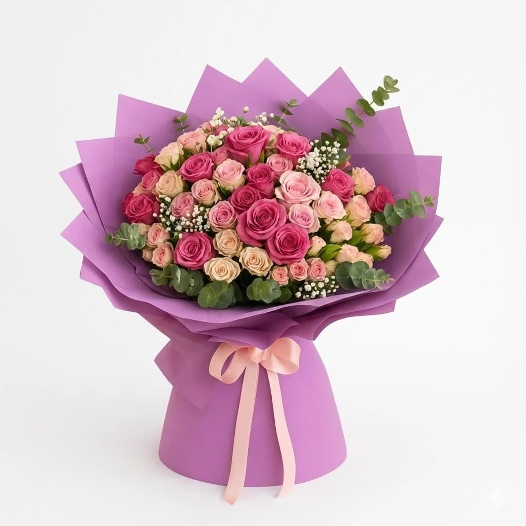 Elegant Purple & Pink Roses Bouquet