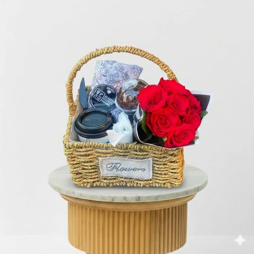 Elegant Mini Breakfast Basket with Roses