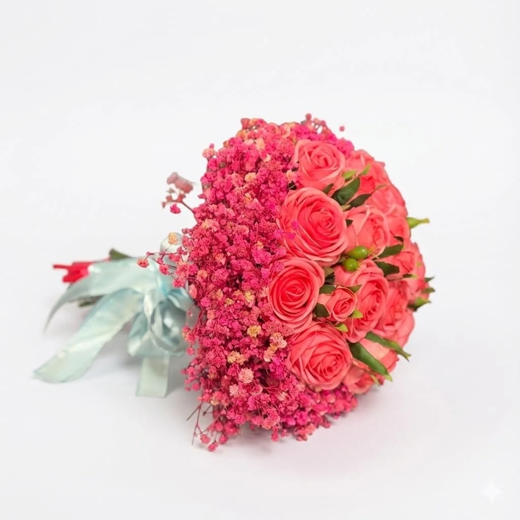Pink Rose & Gypsophila Bouquet