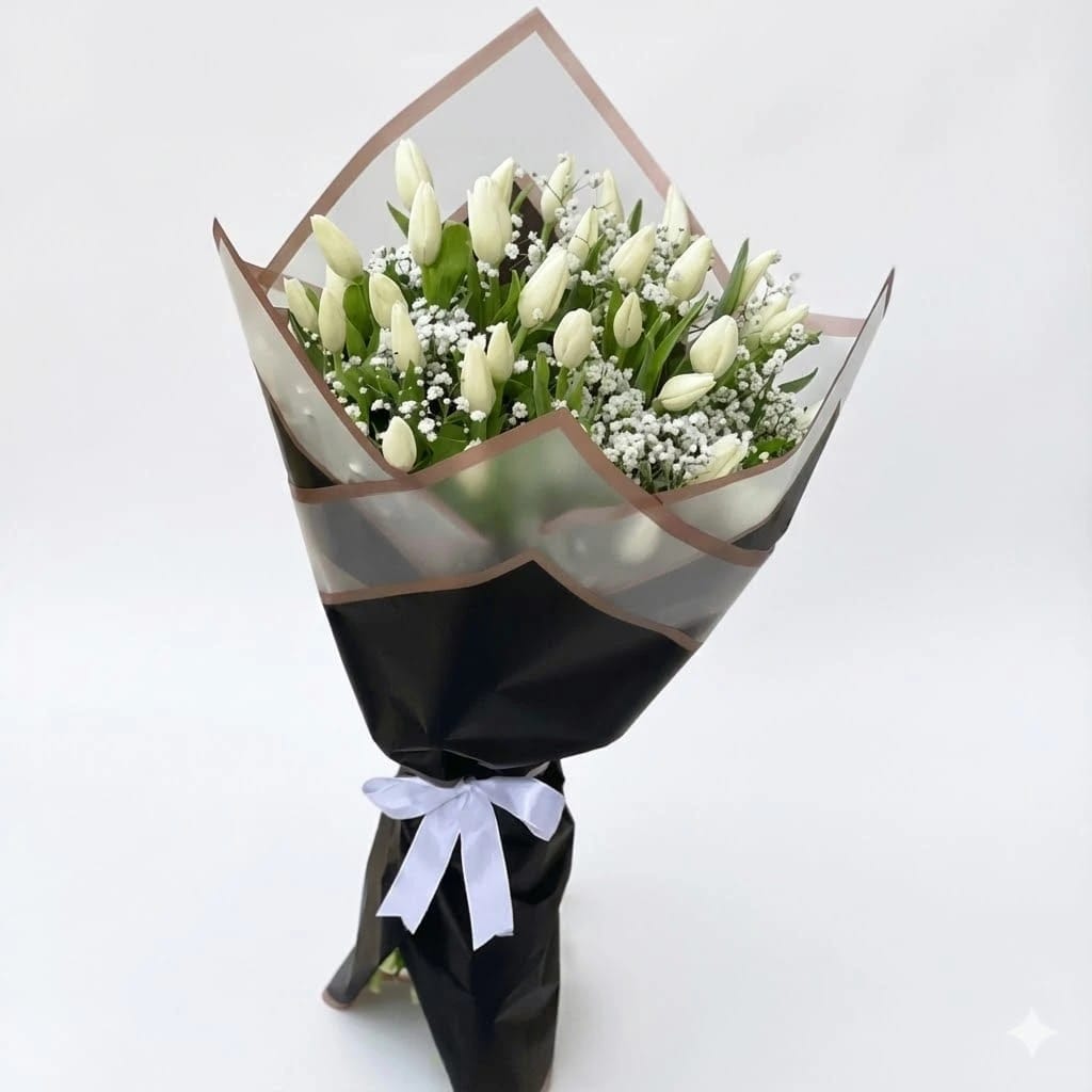 30 White Tulip Roses Bouquet - Pure Elegance