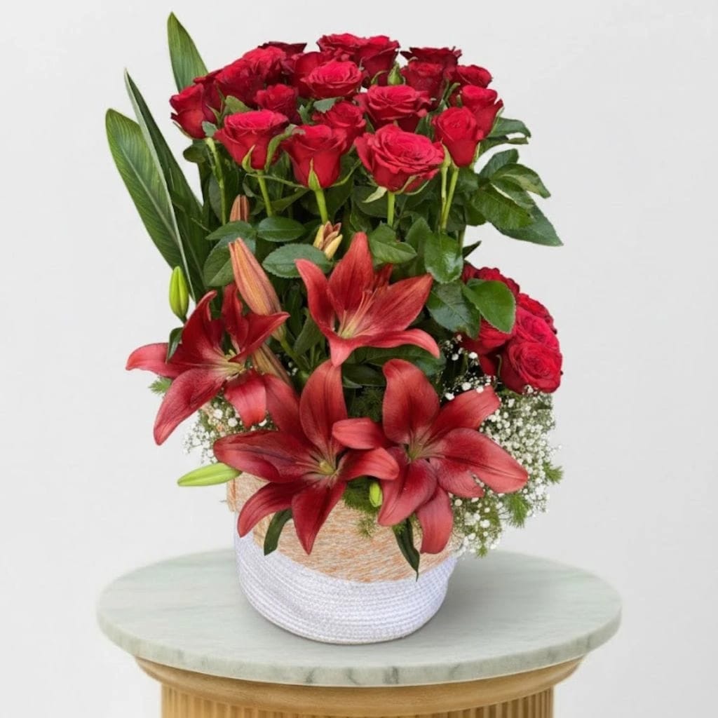 Luxury Red Lily & Rose Arrangement