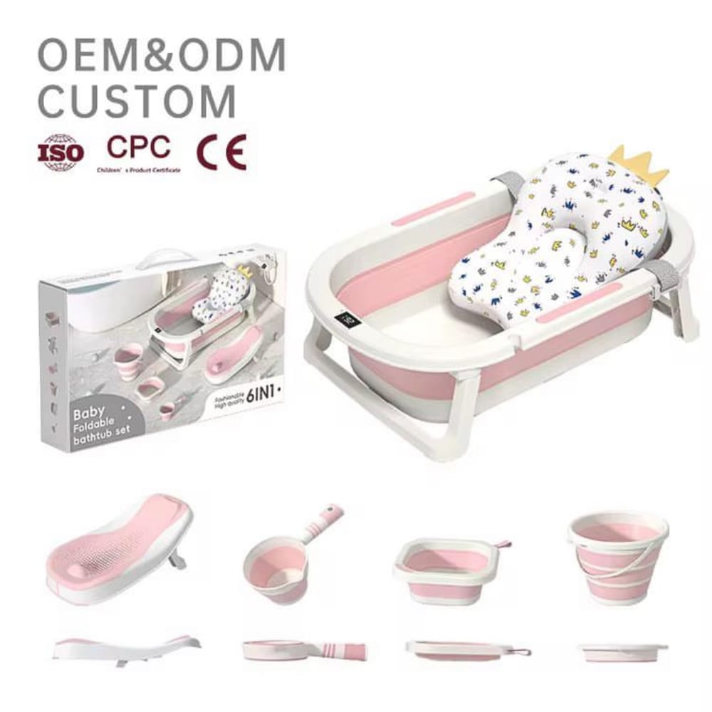 Foldable Baby Bath Tub 6-in-1 with Support Cushion