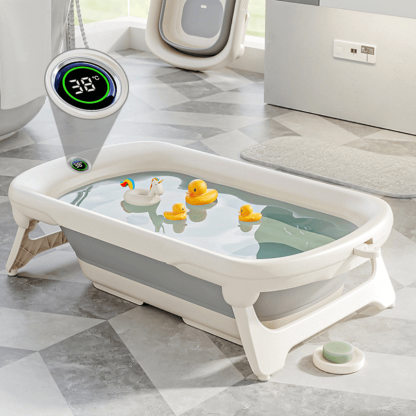 Foldable Plastic Baby Bathtub with Thermometer