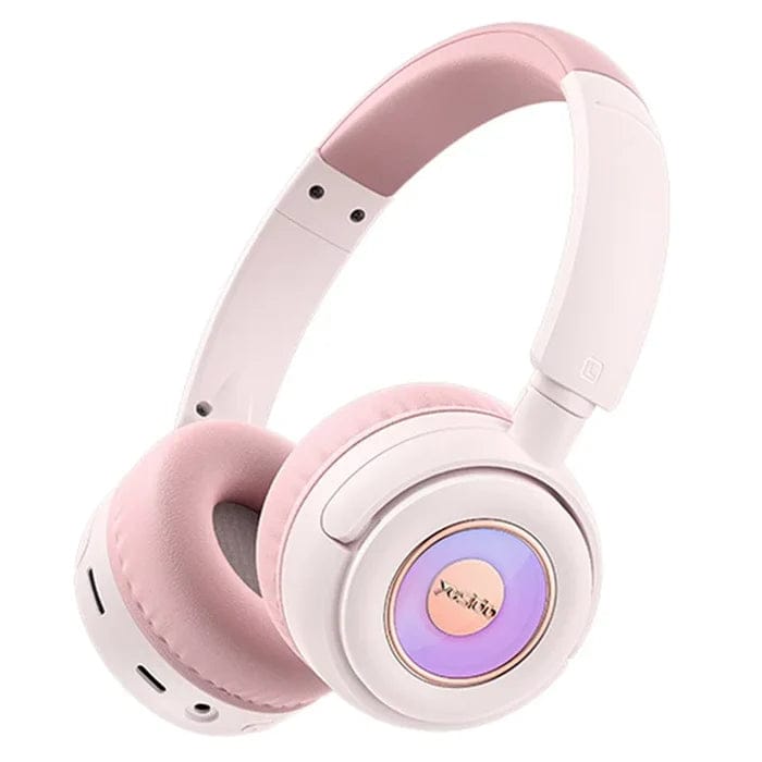 Bluetooth Headset with RGB Lighting, 30-Hour Battery, and Clear Microphone in Pink by Yesido EP06