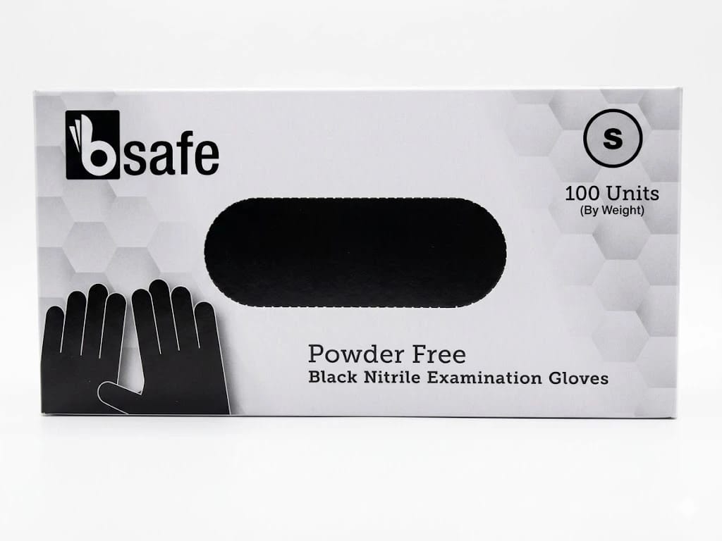 bSafe Nitrile Powder Free Gloves - Black Small, 100 Units