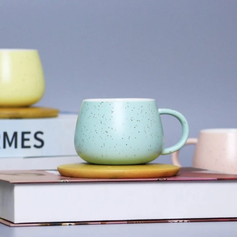 Ceramic Mug with Wooden Saucer