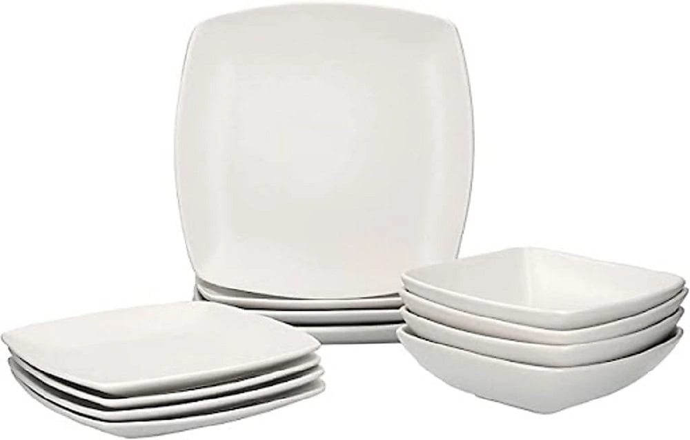 Creative Tops Raven White Square Ceramic Dinner Set – 12‑Piece for 4