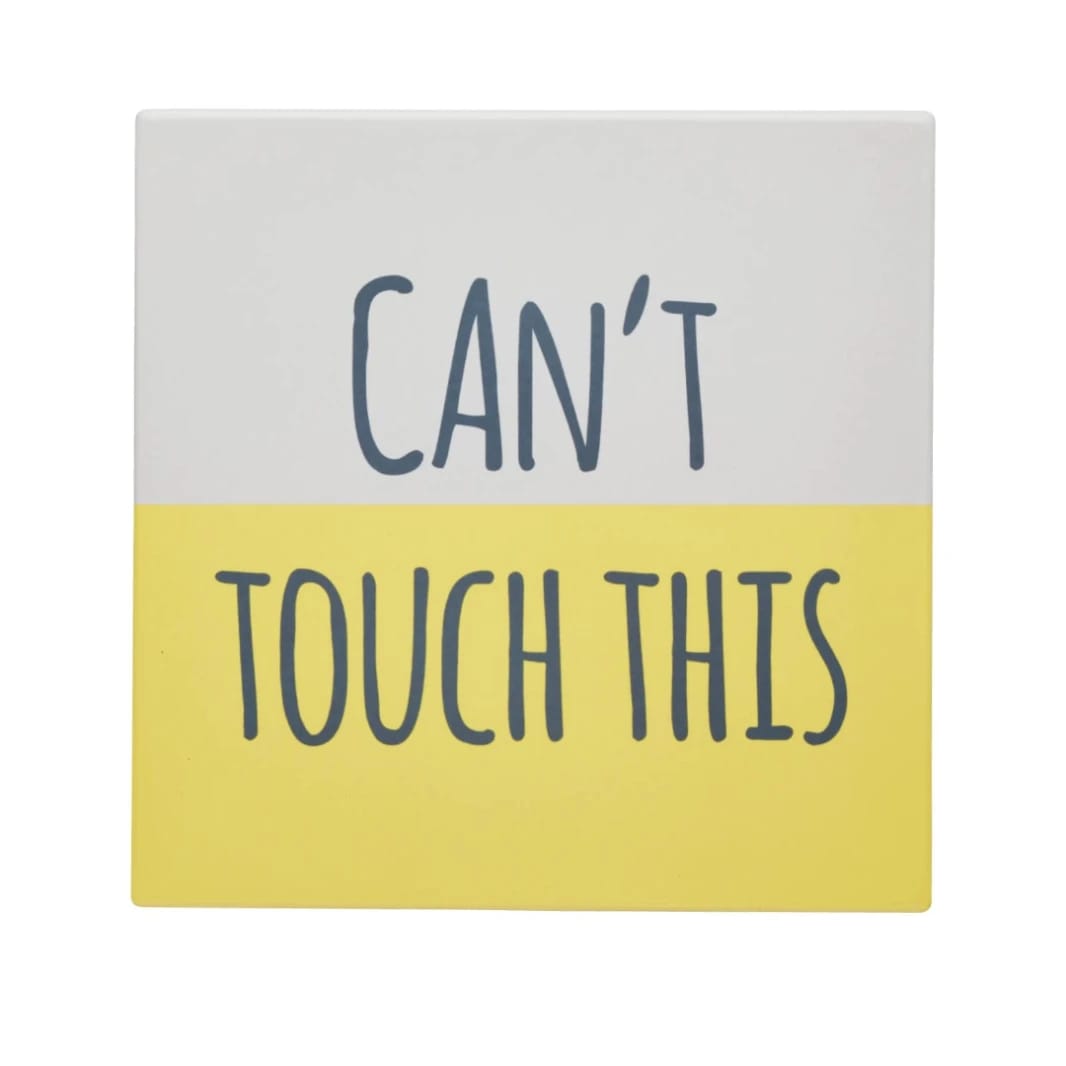 KitchenCraft KCTrivctt Funny Can't Touch This Ceramic Coaster Square, 20 x 20 cm, Yellow/White