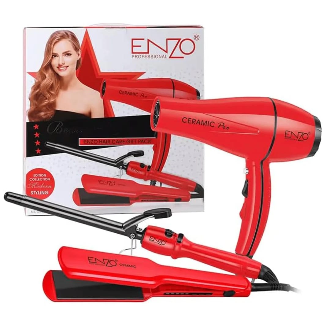ENZO 3-in-1 Professional Hair Styling Package: Hair Dryer, Straightener, Curler