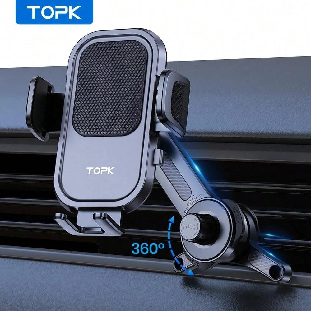 حامل هاتف للسيارة TOPK، قابل للتعديل 360°، متوافق مع فتحات التهوية