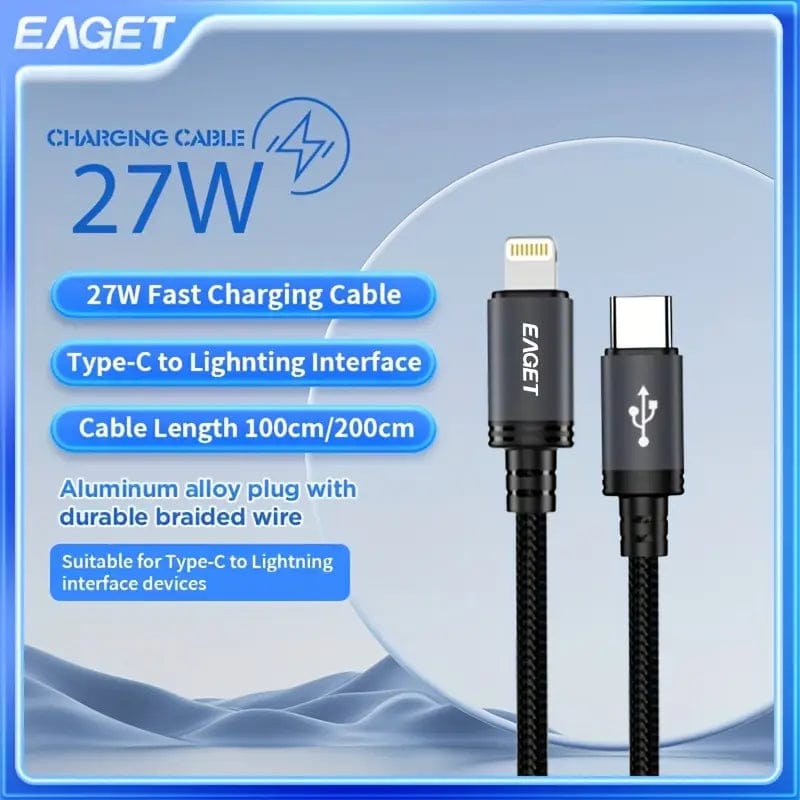EAGET PD 27W USB-C to Lightning Fast Charging Cable – Ultimate Power, Speed & Durability