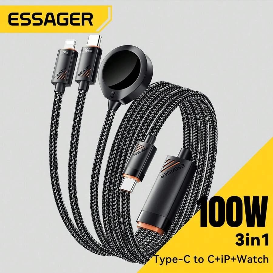 Essager 3-in-1 Fast Charging Cable – 100W Power + Watch Charger + Data Transfer