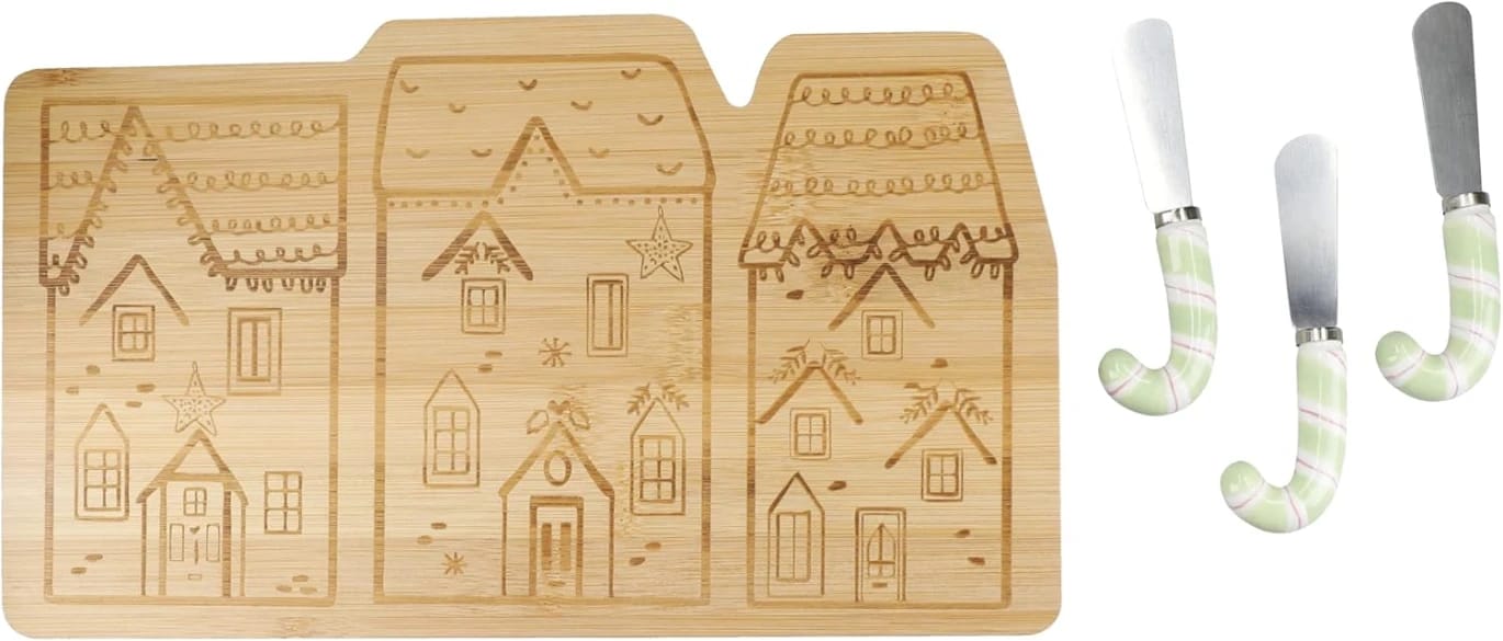 KitchenCraft Bamboo Cheese Board & Knife Set - 4-Piece