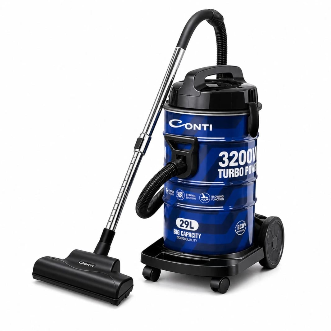 مكنسة CONTI 3200W VCD3204 B – حاوية معدنية 29 لتر مع محرك نحاسي