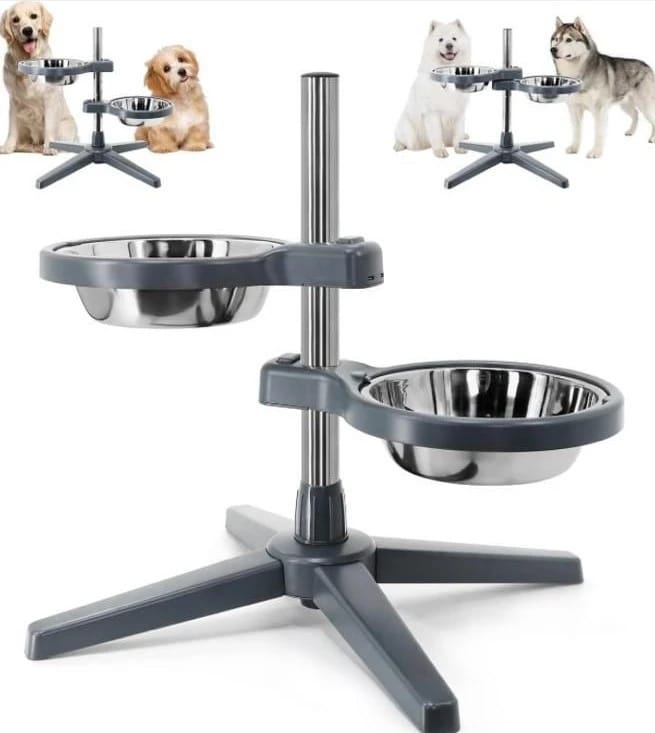 Elevated Dog Bowls, Pet Feeder Stand with 2 Stainless Steel Food Bowls, Adjustable Height for Dogs and Cats