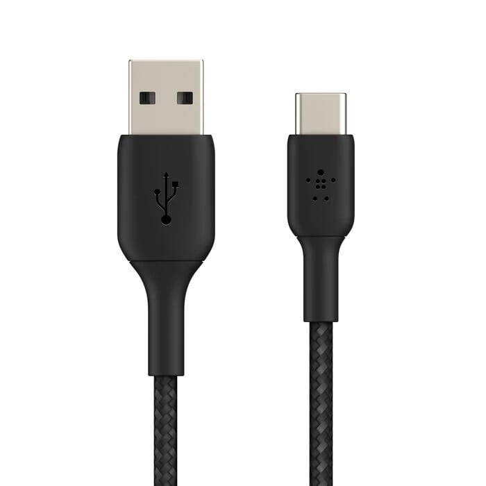 كابل بيليكن بوست تشارج من USB-A إلى USB-C مجدول، 2م، أسود
