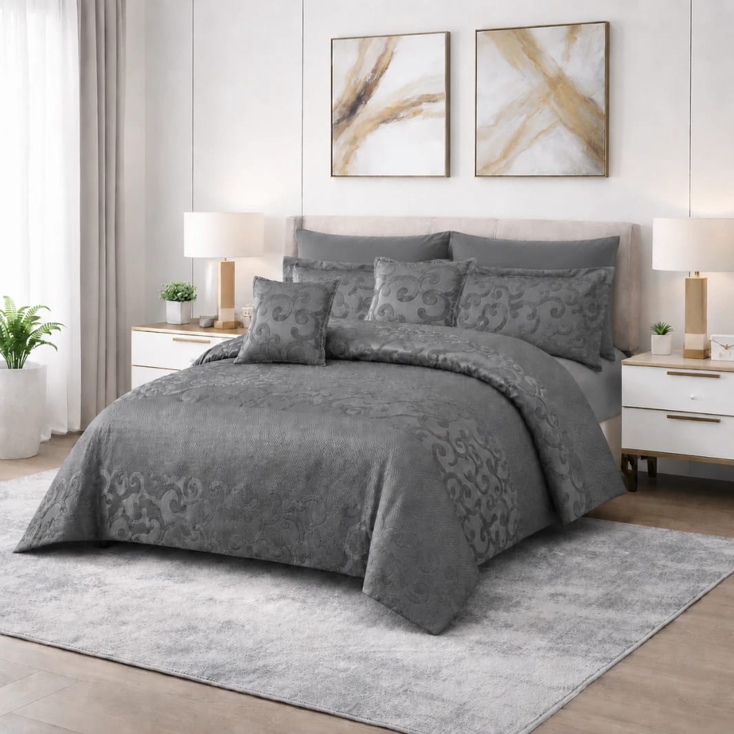 Embroidered Jacquard Double Comforter Set 8 Pieces