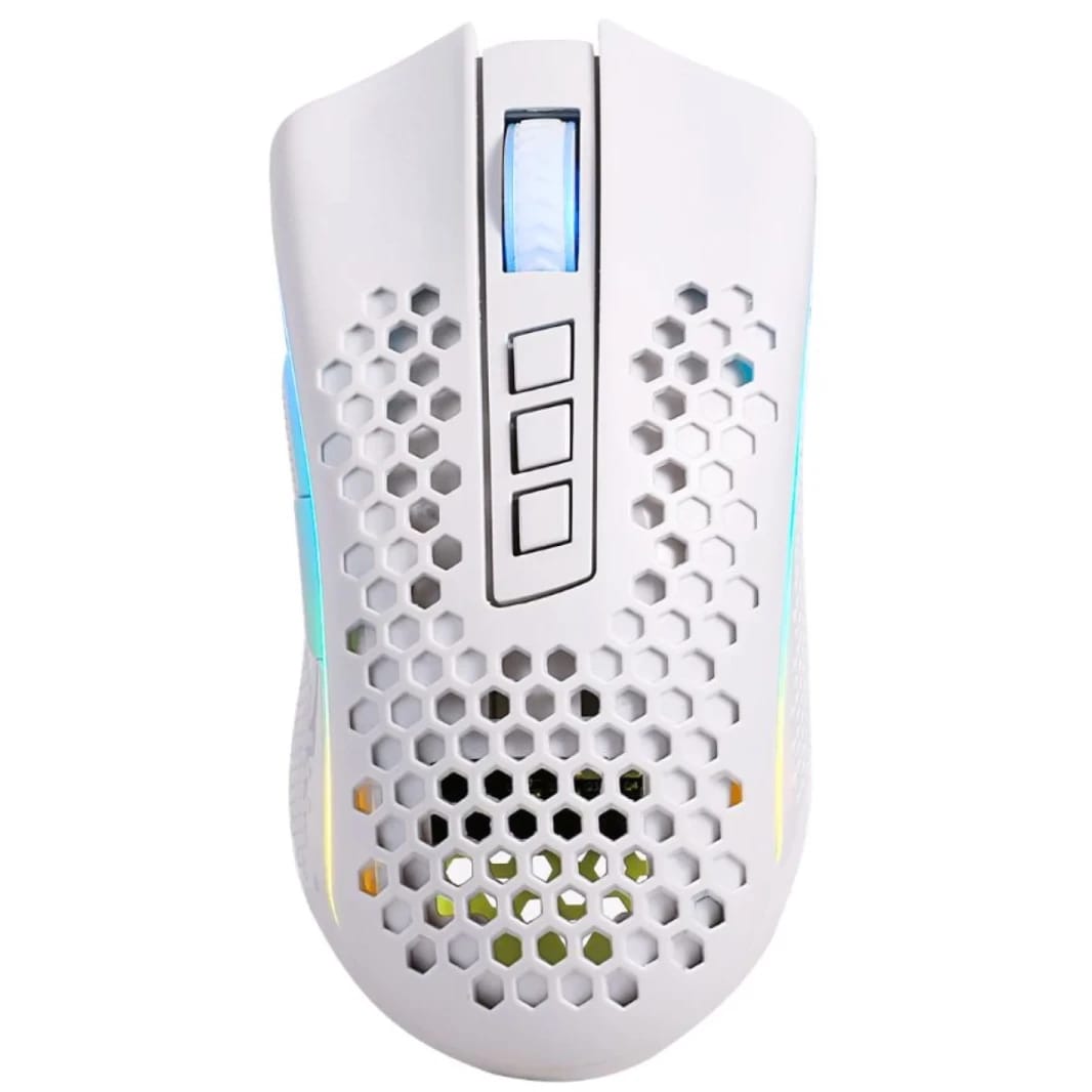 ماوس الألعاب اللاسلكي Redragon M808 Storm Pro White، تصميم خلية النحل RGB - 16000 DPI، 7 أزرار