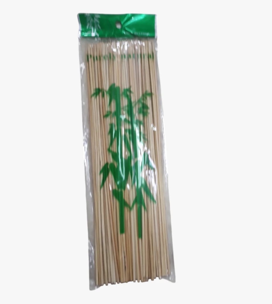 Durable Wooden Skewers Set with Green Bamboo Design, 100 Pieces Ideal for Kitchens and BBQs