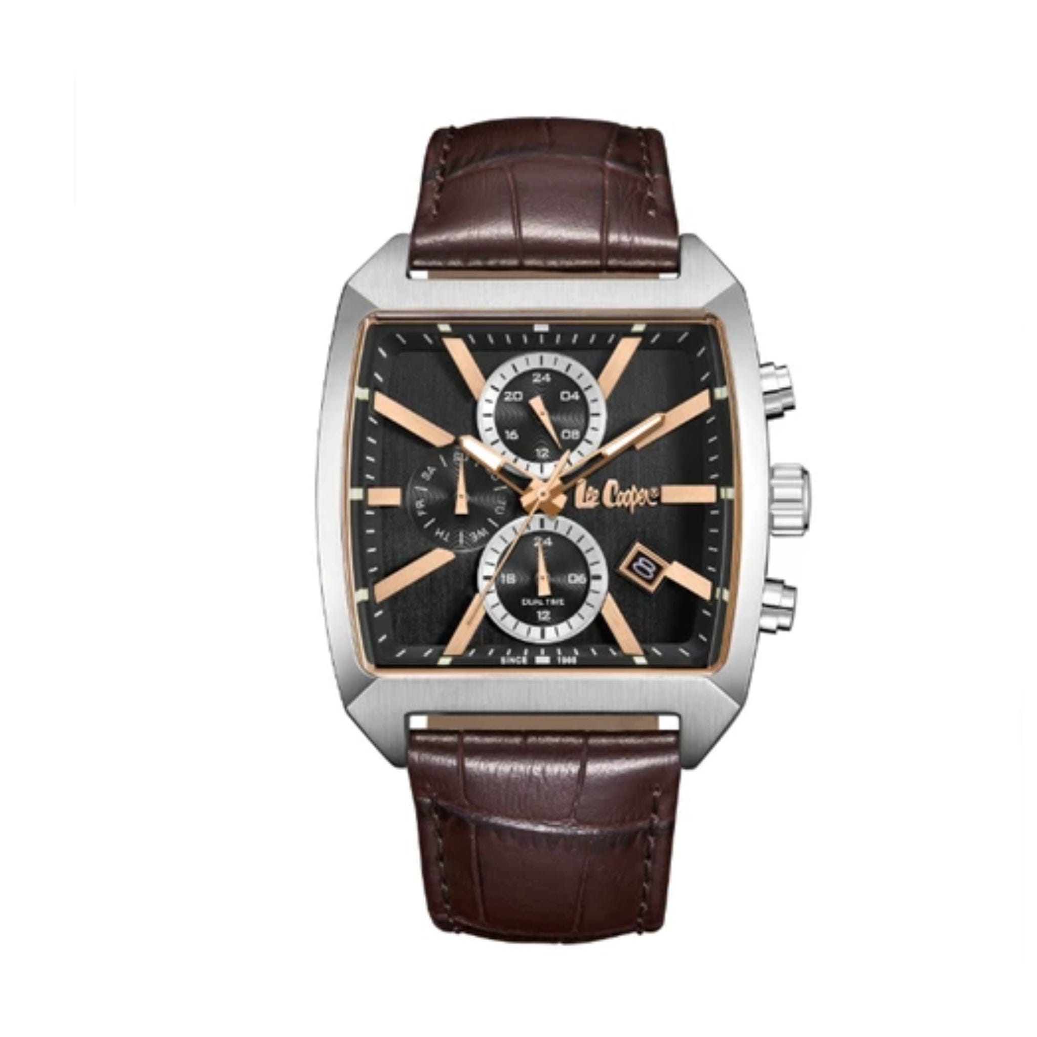 Lee Cooper Striker Brown Leather Watch with Brown Dial for Men