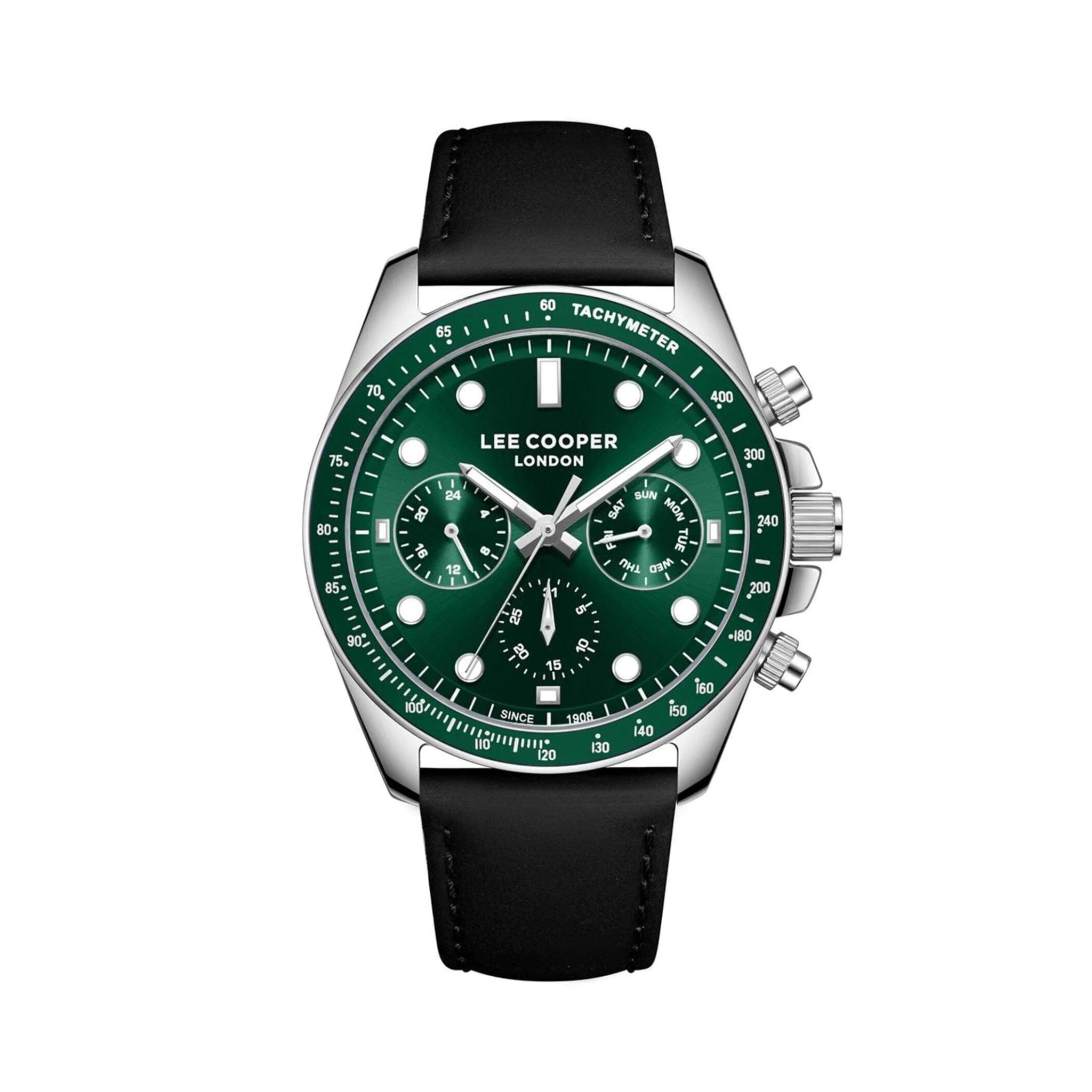 Lee Cooper Quorin Black Leather Watch with Green Dial for Men