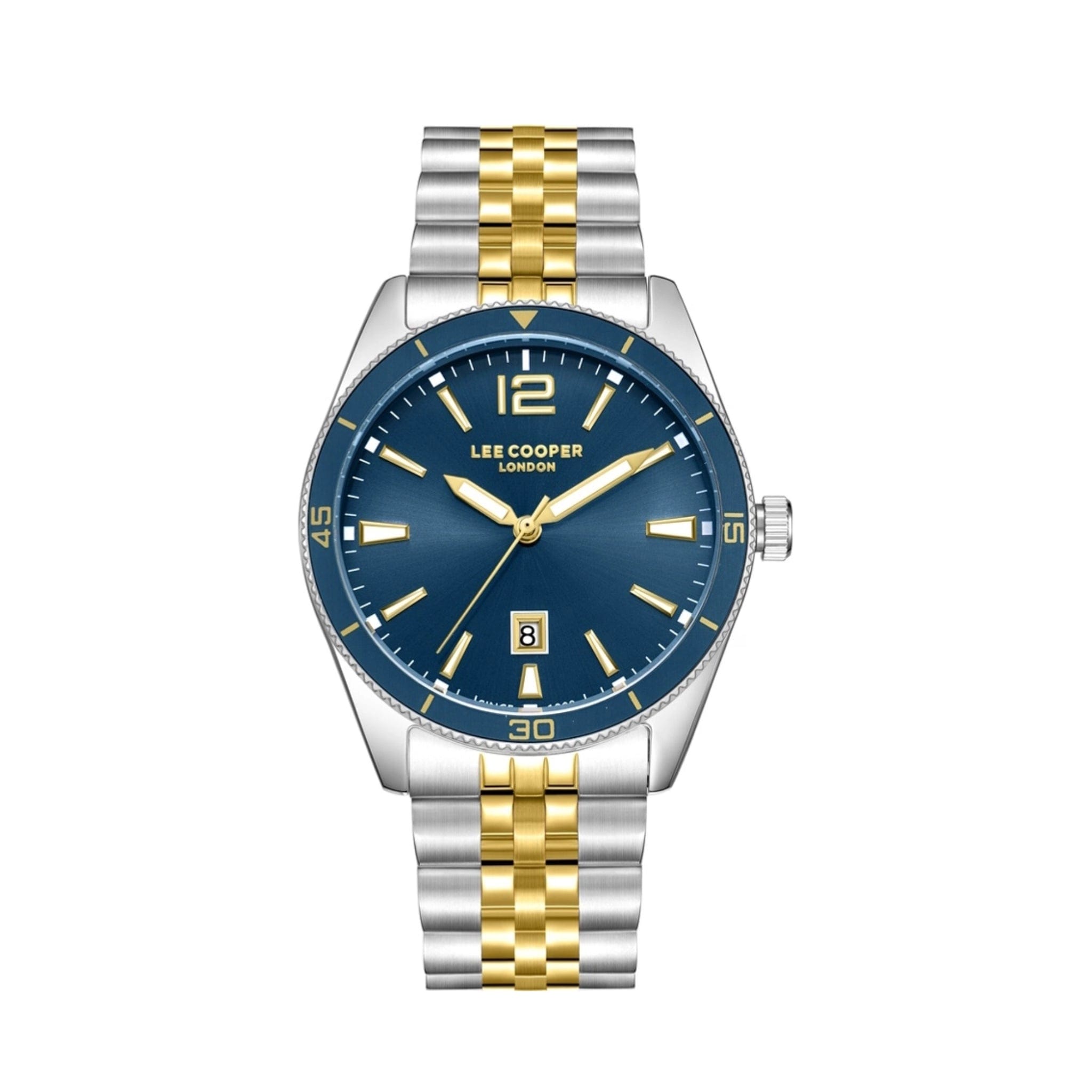 Lee Cooper Oswin Silver & Golden Stainless Steel Watch with Dark Blue Dial for Men