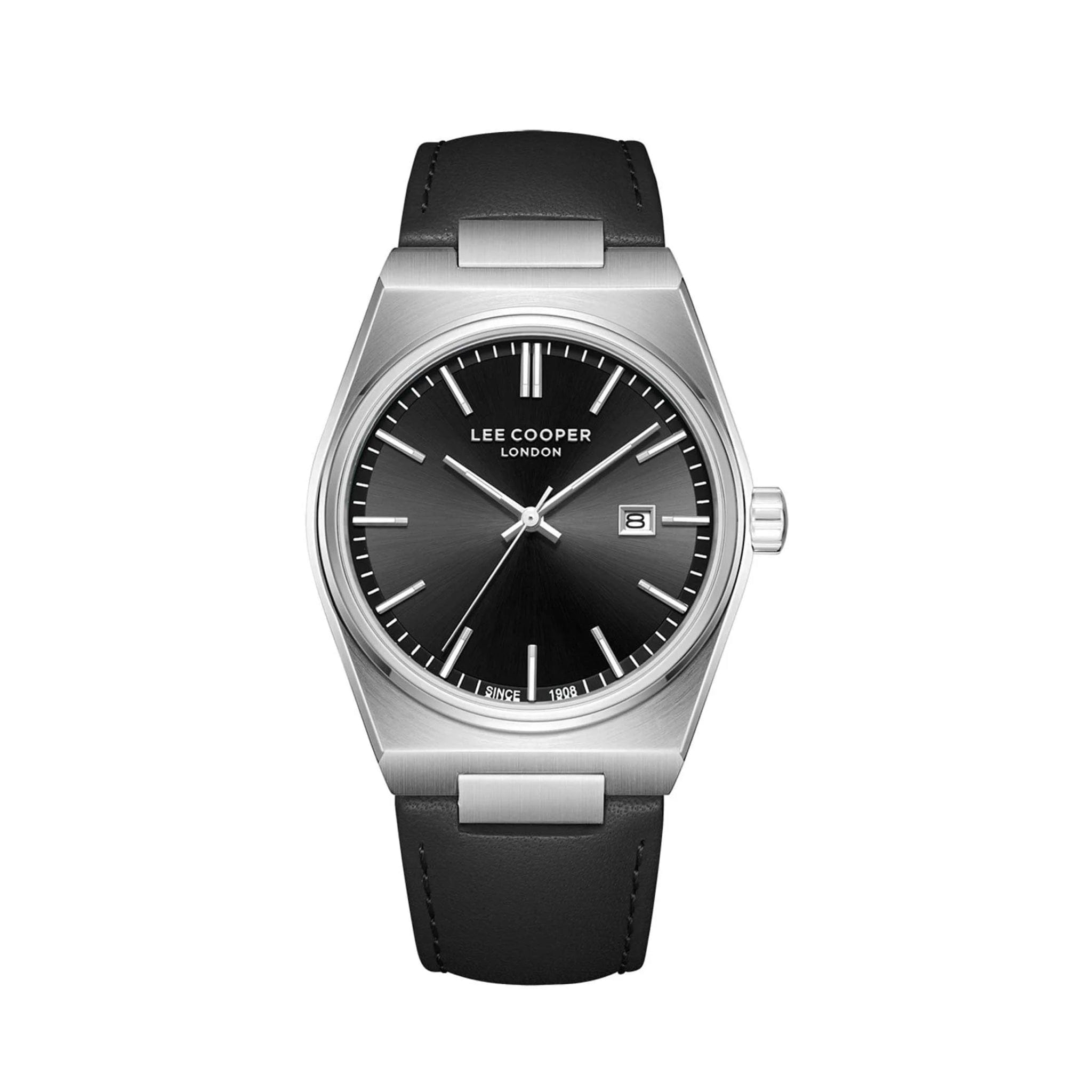 Lee Cooper Black Leather Watch with Black Dial for Men