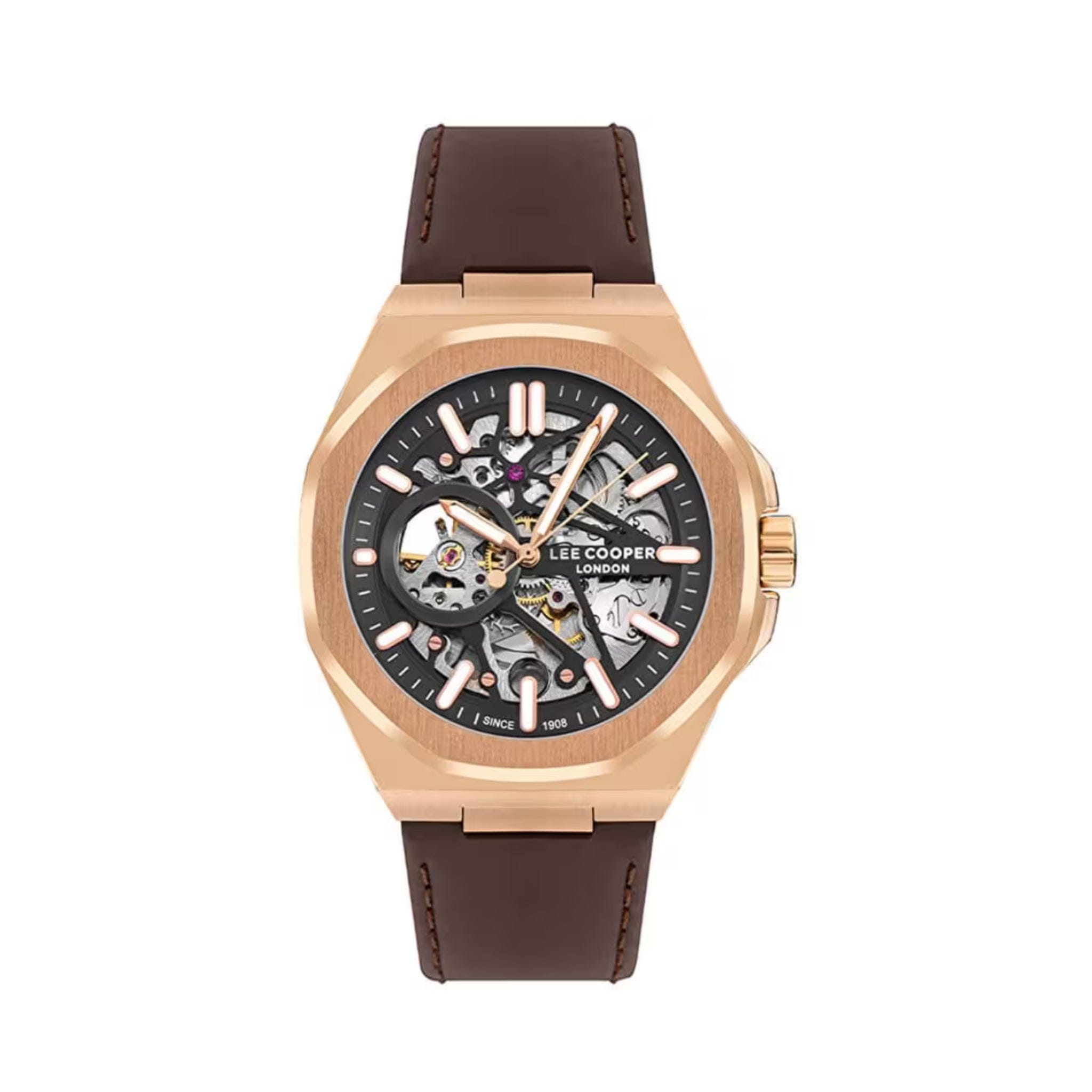 Lee Cooper Stormrider Automatic Brown Leather Black Dial Men's Watch