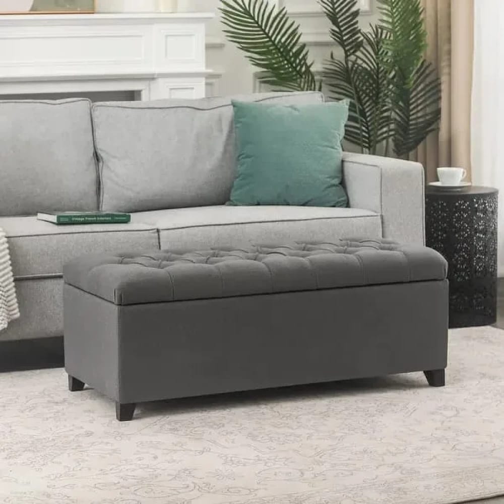 Adeco 40″ Grey Storage Ottoman Bench for Living Room