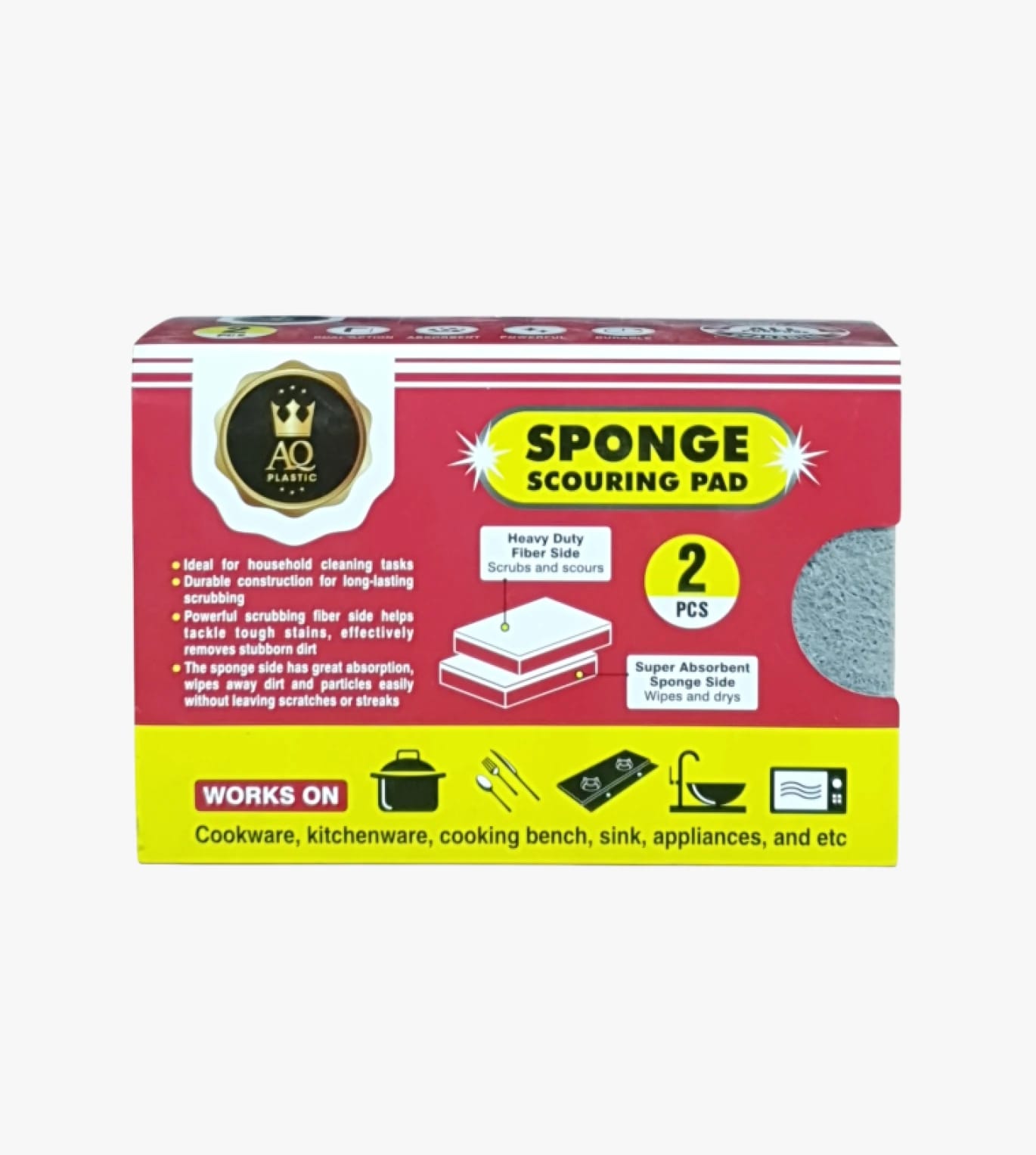 AQ Plastic Heavy-Duty Scouring Sponge, Efficient Stain Removal Design for Kitchens and Surfaces, Ideal for Household Use.