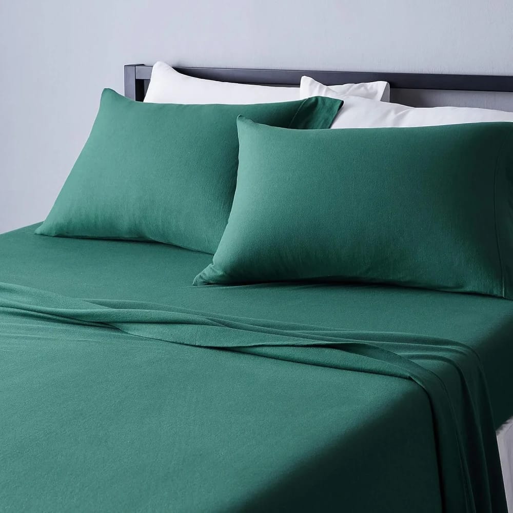 Amazon Basics Dark Green Cotton Jersey Bed Sheet Set, Full Size