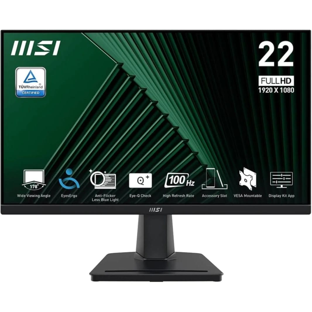 MSI PRO MP225V 22-inch FHD Monitor, 100Hz, Adaptive-Sync, HDMI, VESA