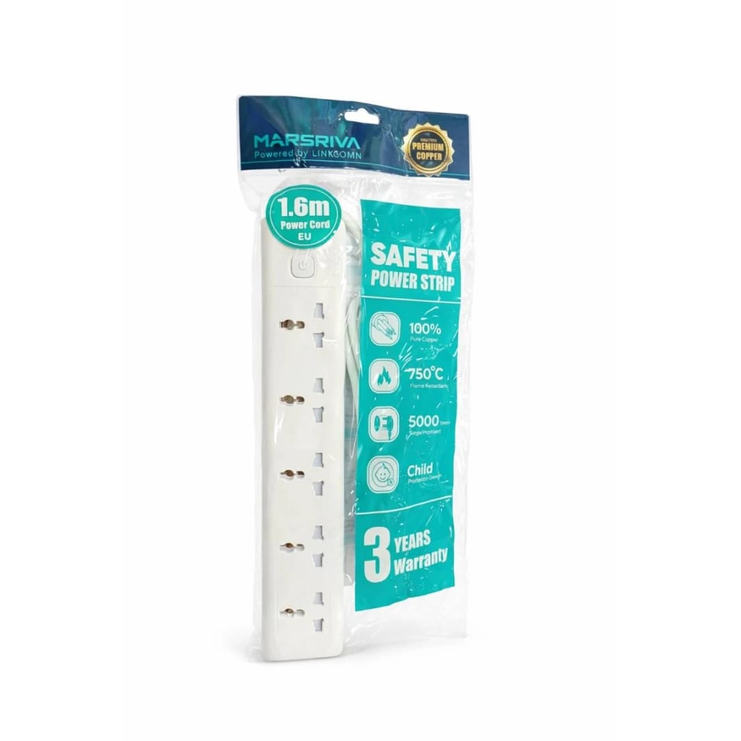 MARSRIVA Safety Power Strip 1.6m EU – 5xSockets