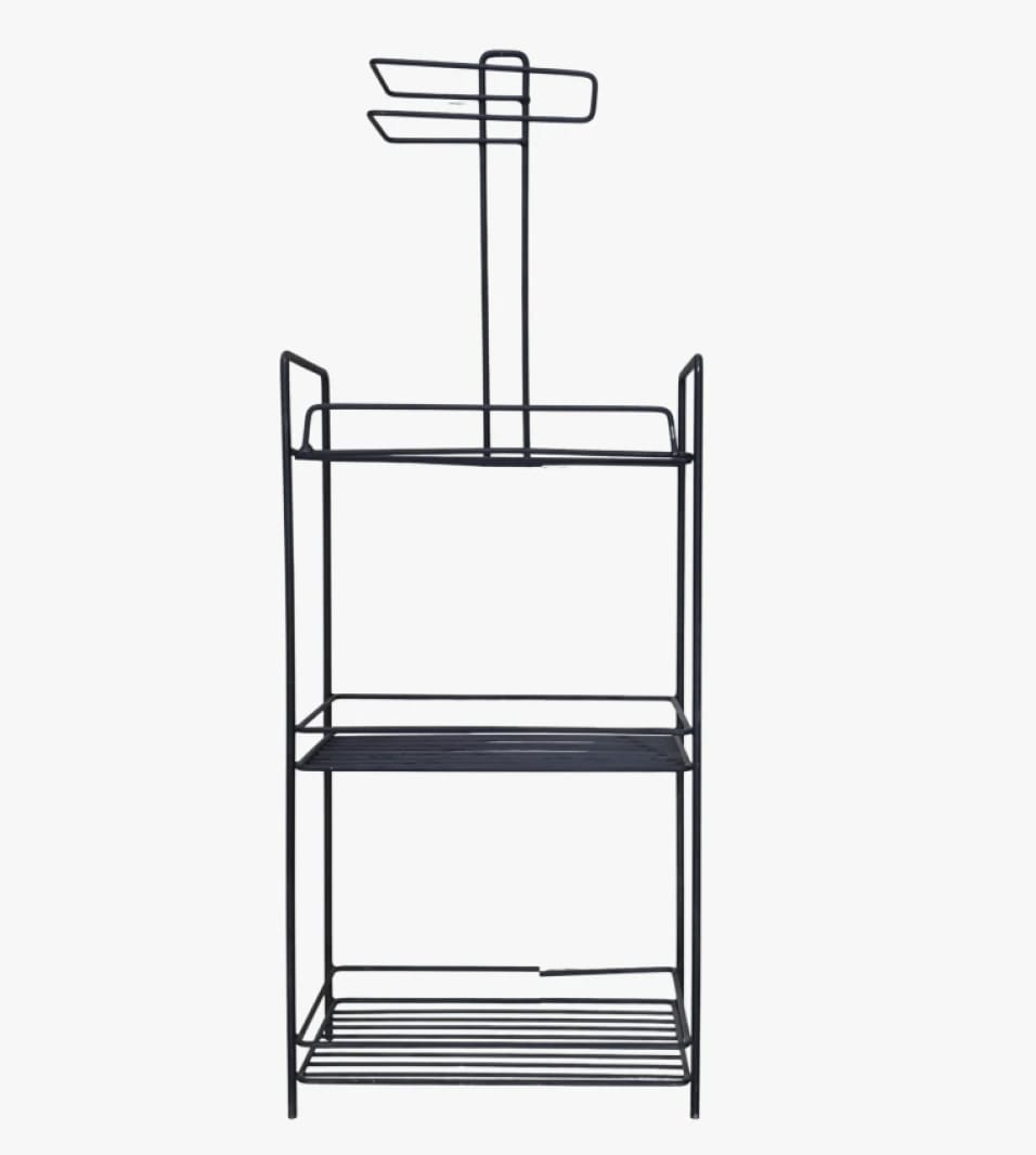 Elegant Multi-Functional Metal Bathroom Shelf with Towel Holder and Storage for Modern Homes by Samaha